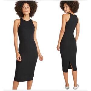 Marine Layer Lexi Rib Daytime Midi Dress Black Size Medium Casual Minimalist